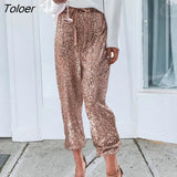 Sequin Sequin Drawstring Casual Pants 2023 Fashion New High Waist Ladies Lace-up