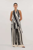 Eastern Women's Fashion Casual Elegant Bare Back Set Striped Broad Leg