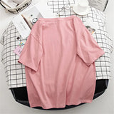 Basic Cotton T Shirt Women Summer New Oversized Solid Tees 7 Color Casual Loose Tshirt Korean O Neck Female