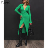 Long Sleeve Women Sweater Dress Sexy V-Neck Elegant Knitted Midi Dresses Lace-Up Bodycon Wrap Dress Knitting