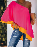2020 Autumn Women Contrast Color Ruffles Trim Irregular