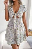 Tie Front Cutout Smocked
