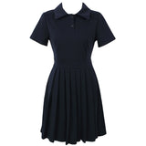 Short Sleeved Navy Dress 2023 New Summer Pleated Short Dresses Slim High Waist Fashion Folds Casual Dress for