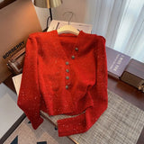 Style Fragrant Style V-Neck Cardigan Female Autumn And Winter Design Snowflake Knitted Jacket Minority Chic Blouse-Outfit