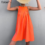 Sleeveless Beach Dress Women O-neck Cotton Casual Loose Oversize Mini Dress 2022 Fashion Boho Woman Sundress Robe