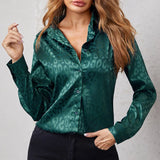 Spring Office Lady Tops Long Sleeve Leopard Jacquard Blouse Turn Down Collar Button Shirt Autumn Fashion Tops Elegant
