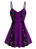 Spaghetti Strap Tank Top women Lace Insert Gothic Style Sleeveless Shirts Summer Ladies Punk Sling Tops Goth Camis Tshirts