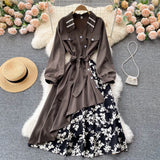Design Fashion Irregular Dress Women Chic Splice Floral A-line Dresses Autumn Korean Streetwear Midi Dress 2021