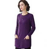 Winter Women Knit Sweater Pullover Mid-length Solid Long Sleeve Sweater Loose Knit Bottoming Shirt Female Plus Size