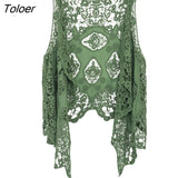 Summer Beach Cover Up Top Cardigain Hippie Froral Patchwork Lace Vest Retro Vintage Crochet Asymmetric Open Stitch