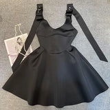 Patchwork Diamonds Sling Dress For Women Round Neck Sleeveless High Waist Solid Mini Dresses Female Clothing