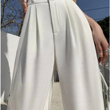Waist Wide Leg Pants for Women New Loose Straight Coffee Trousers Autumn Double Buttons Casual Suit Pants Female-Outfit