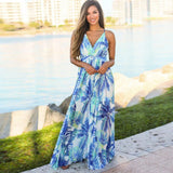 Sexy Printed Beach Dress Women New High Waist Sleeveless V Neck Spaghetti Strap Dress Female Fashion Spring Summer