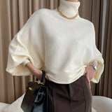 Khaki Big Size Knitting Sweater Loose Fit Turtleneck Long Sleeve Women Pullovers New Fashion Autumn Winter 2023