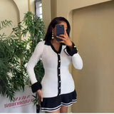 Small Fragrant Style Elegant Body V Collar Long-Sleeved Lotus Side Knitted