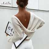 2019 Autumn Criss Cross Knitted Sweaters Casual Solid Loose Pullover Women V-Neck Batwing Sleeve Pullovers Top
