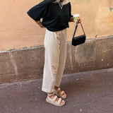 Women's Y2K Vintage Summer Casual Ankle-Length Pants Plaid Drawstring High Waist Straight Leg Trousers Daily Wear-Outfit