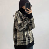 Turtleneck Women Sweater Knitted 2021 Korean Fashion Long Sleeve Plaid Oversized Pullovers Casual Loose