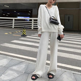 Sweater Set Casual Loose 2 Pieces Autumn Winter Sailor Collar Knitted Pullovers & Straight Pants 2022 Female Knitted