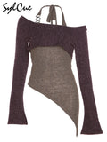 Intellectual Elegant Simple Solid Color Fake Two Pieces Casual Knitted Elastic Breathable Women's Long Top-Outfit
