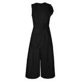 Sleeveless Jumpsuits Female Patchwork Tunic High Waist Ankle Length Wide Leg Trousers 2022 Summer OL Clothes