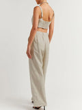 VAREY LIN New Summer Women Casual Cotton Linen Two Piece Set Sleeveless Tank Tops+high Waist Wide Leg Pants Lady Fashion
