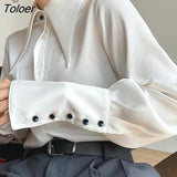 Vintage Women Blouse Elegant Single-breasted Satin Silk Women Shirt Autumn New White Casual Ladies Shirts Tops Blusas