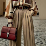 Broad-Legged Trousers Women's New High-Waisted Vertical Trousers In The Fall Of 2025, Showing Thin