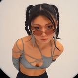 Toloer New Summer Women's Wear Solid Color Sling Hanging Neck Exposed Navel Exposed Back Sleeve Female