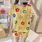 Fashion Silk Pajamas Sets for Women 100% Cotton PJS Satin Soft Sleepwear Atoff Home Kawaii Lounge
