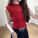 Tulle Spliced Sleeveless Sweater Women's Summer 2024 New Style Slim And Gentle Blouse With Thin Temperament-Outfit