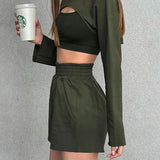 Super Short T-shirt+Camisole+Sports Shorts Woman Autumn Three-Piece Suit 2021 Casual Slim Female Sports