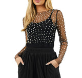 And Summer 2025 Women's Clothing Bubble Beads Perspective Mesh Long-Sleeved