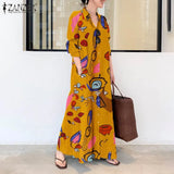 Elegant Printed Shirt Dress Women's Autumn Sundress ZANZEA Casual Long Sleeve Maxi Vestido Female Lapel Button