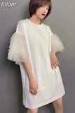 Loose White T Shirt For Women Round Neck Short Sleeve Lace Panel Solid Oversized T Shirts Female Summer Clothing