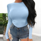 Long Sleeve Knitted Skinny Bodysuit Women Winter Autumn Winter Solid Square Collar White Black Casual Body Top