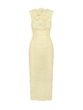 Women's New Sexy Hollow Sleeveless Dress In Long Skirt Flower Decoration Folding Bag Hip