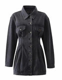 Trendy Turndown Collar Button Up Mini Denim