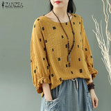 Printed Blouse ZANZEA Women Ruffles Shirt Casual Party Tunic Tops Loose Blusas Robe Femme Summer O Neck 3/4 Sleeve