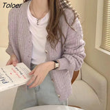 Korean Style Solid Color Women's Cardigan 2023 V Neck Single Breasted Sweater Woman Long Sleeve Knitted Cardigans