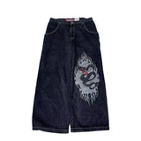 New High Street Hiphop Hip Hop Brand Printed Jeans Men's Straight Baggy Wide-Legged Pants-Outfit