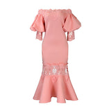 Women's Fashion Temperament Lace Side-Scaught Fishtail Party Dress Dress Dress Dress