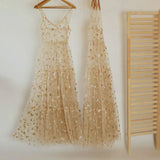 Arrival Spaghetti Straps Tulle Long Women Dresses Fashion Bling Bling See Through Dress Sexy Fashion Hot-Outfit