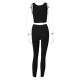 Sisterlinda Ribbed Knitted Fitness Tracksuit Women Two Piece Set Sexy Skinny Elastici Y2K Camis Tank Top+Pants Sporty