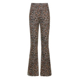 Brown Y2K Leopard Joggers Women High Waist Flare Pants Double Layer Mesh Girl Aesthetic Trousers Female