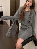 Autumn and Winter New Women's Two-piece Suit Korean Style Knitted Turtleneck Knitted Sweater Wrap Hip Skirt Two-piece