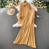 Wind Leisure Two Sets Of Women Loose Outside Thin Long-Sleeved Shirt Cover Skinny Sling