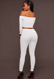 Ribbed Basic Off Shoulder Crop Top and Pants 2pc