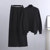 Winter Women Sweater Suits Thick Turtleneck Loose Sweater+ Wide Leg Long Pants Female Knitted Warm Two Pieces