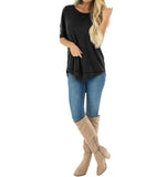 Women's Clothing 2025 Autumn And Winter Round Collar Long-Sleeved T-Shirt Solid Color Loose Top Before The Short And Rear Long Tuxedo Women's